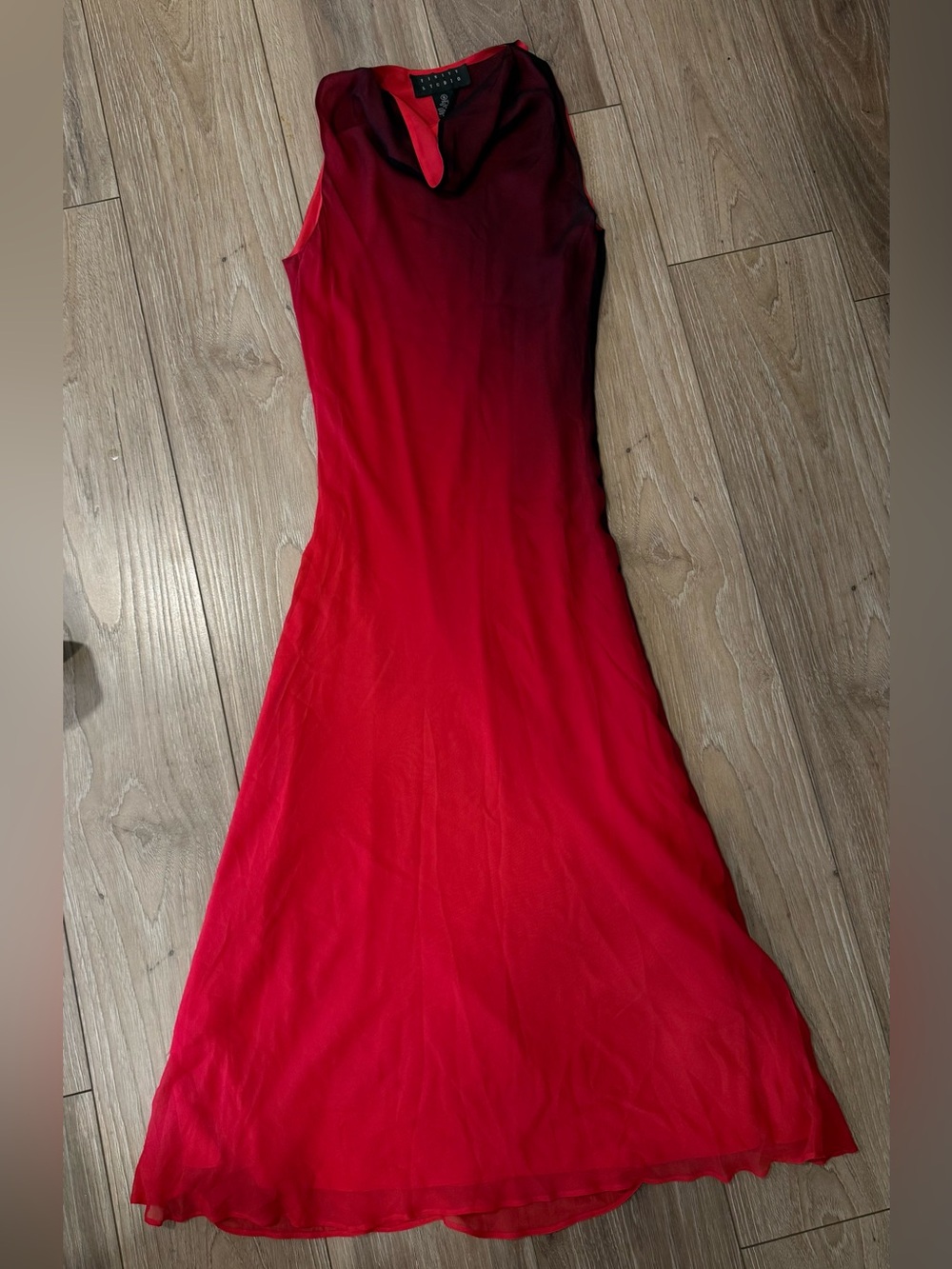 Vintage Finity Studio 100% Silk red ombré Midi Dress Size 8 Formal Party